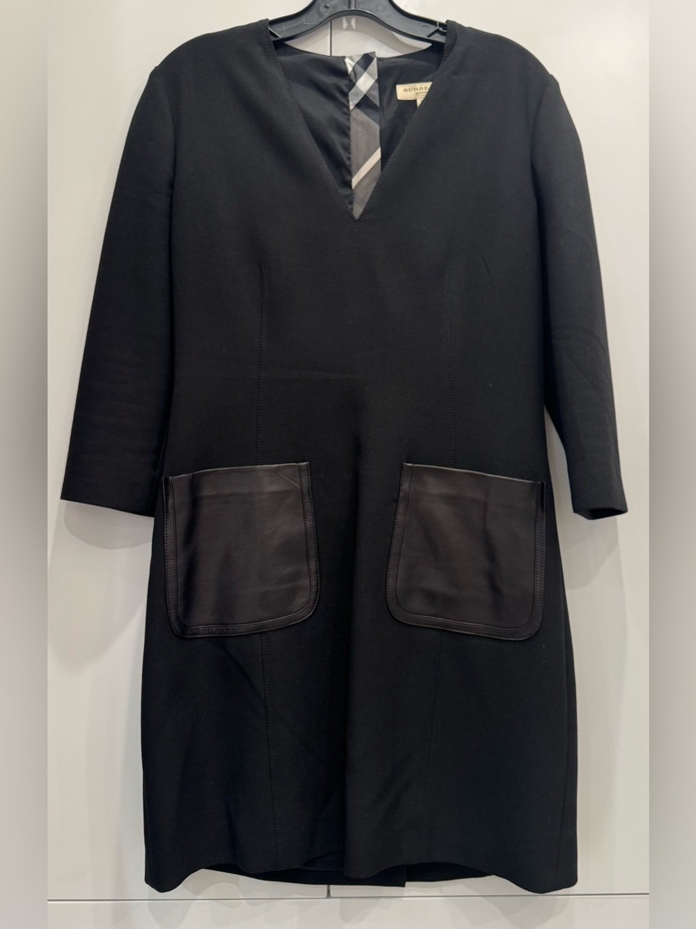 Vintage Burberry Black Shift Dress with Leather Patch Pockets